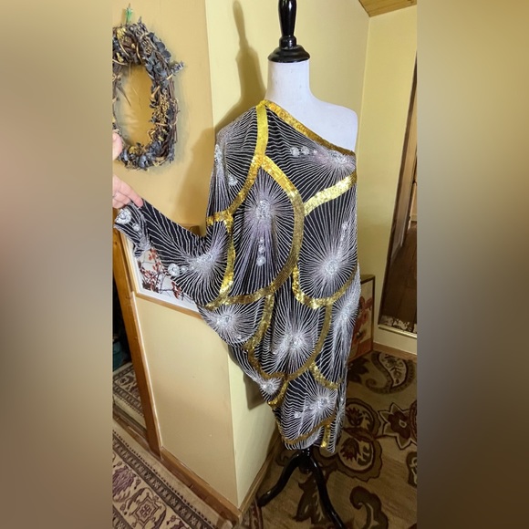 Vtg Disco Beaded Sequin Rhinestone Size Small Elegant Evening Gatsby 100% Silk - Picture 10 of 16